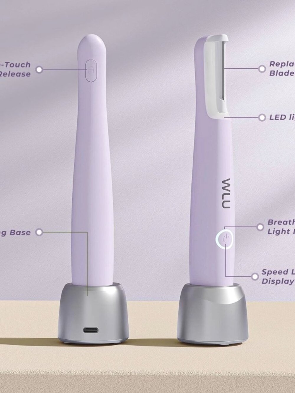 NIB WLU Electric Facial Trimmer & Dermaplaning Tool Lavender LED Rechargeable